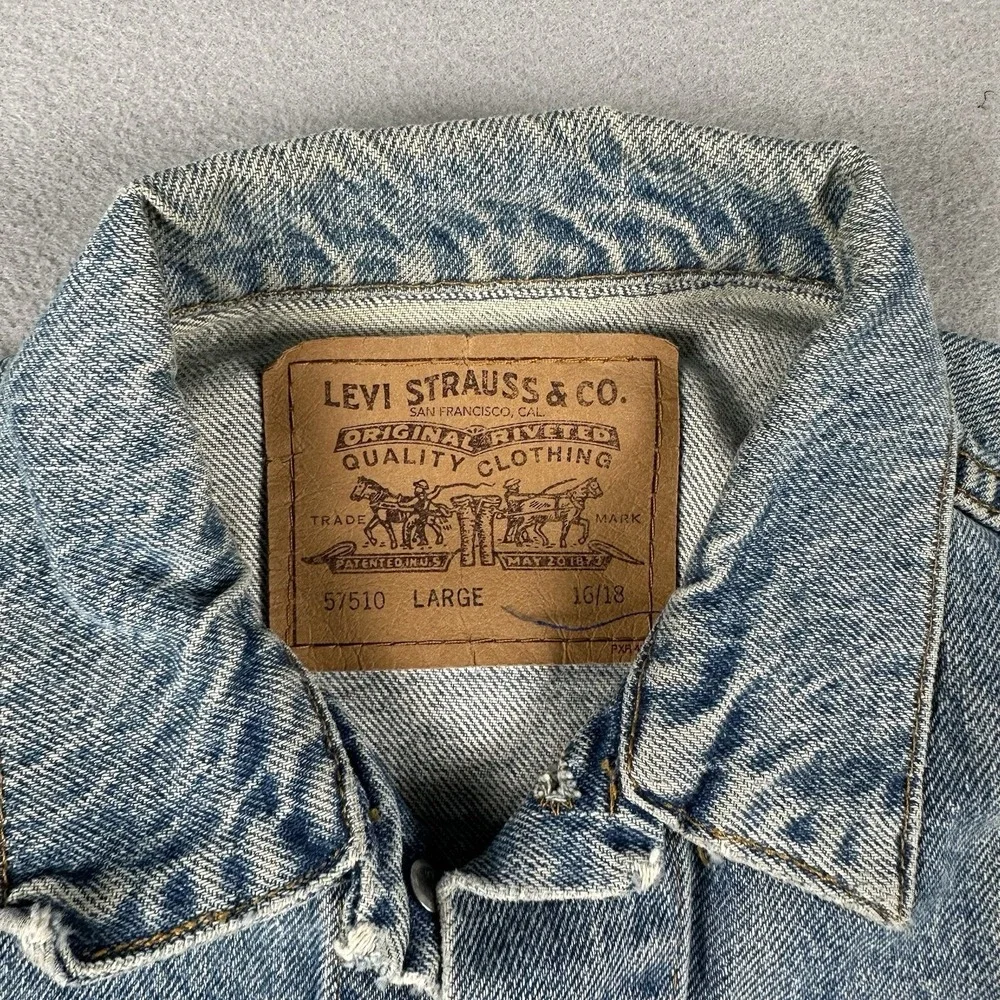 Levi's Denim Trucker Jacket Women's Large Blue 1984 Distressed Workwear 57510